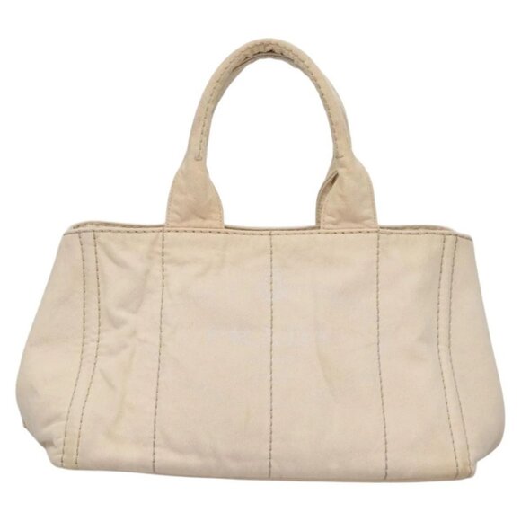 PRADA Canapa MM Hand Bag Canvas Beige Gold Auth bs23301 - Picture 3 of 16